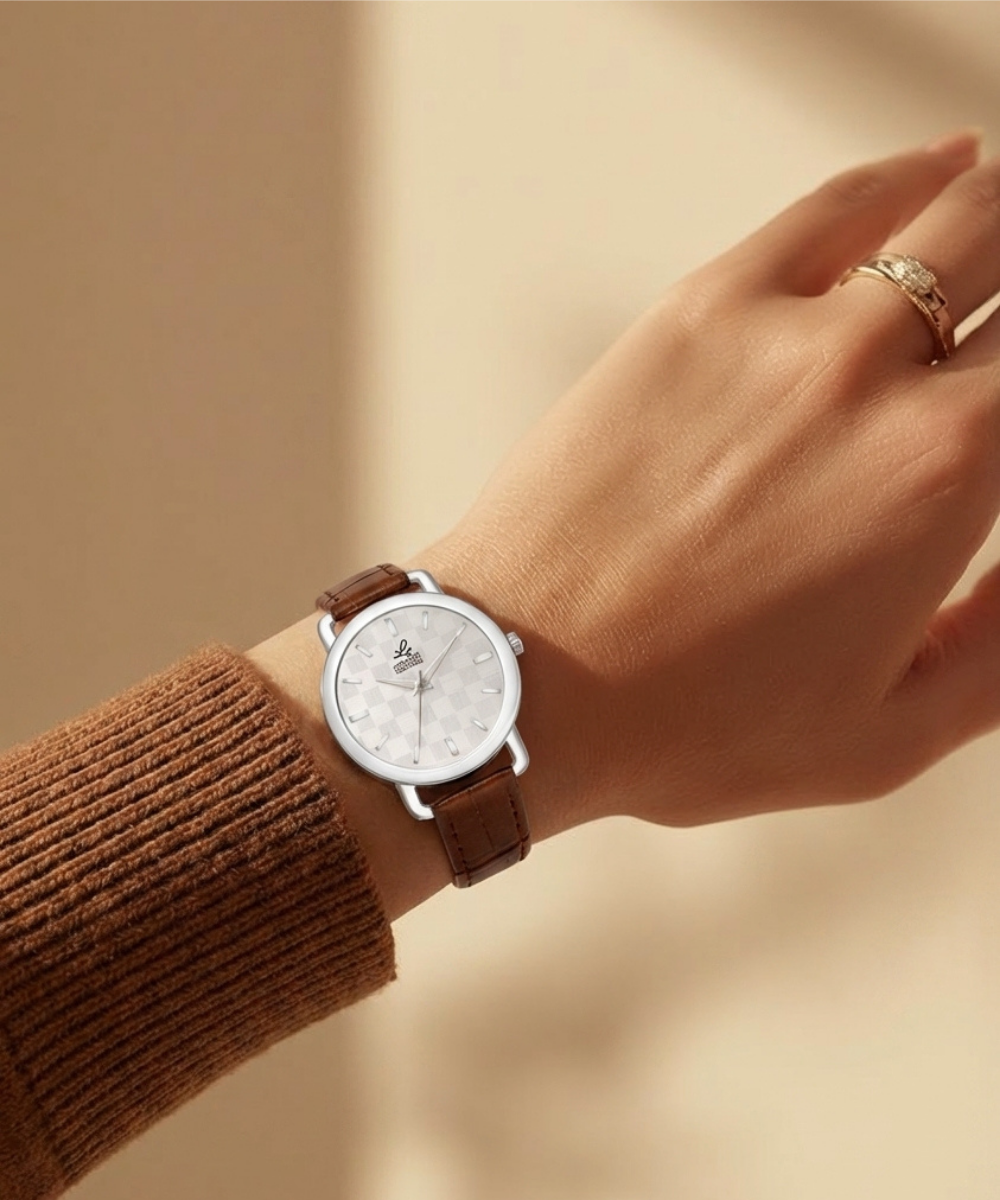 London Creation Women's Textured Silver Dial Classic | Leather Strap Watch