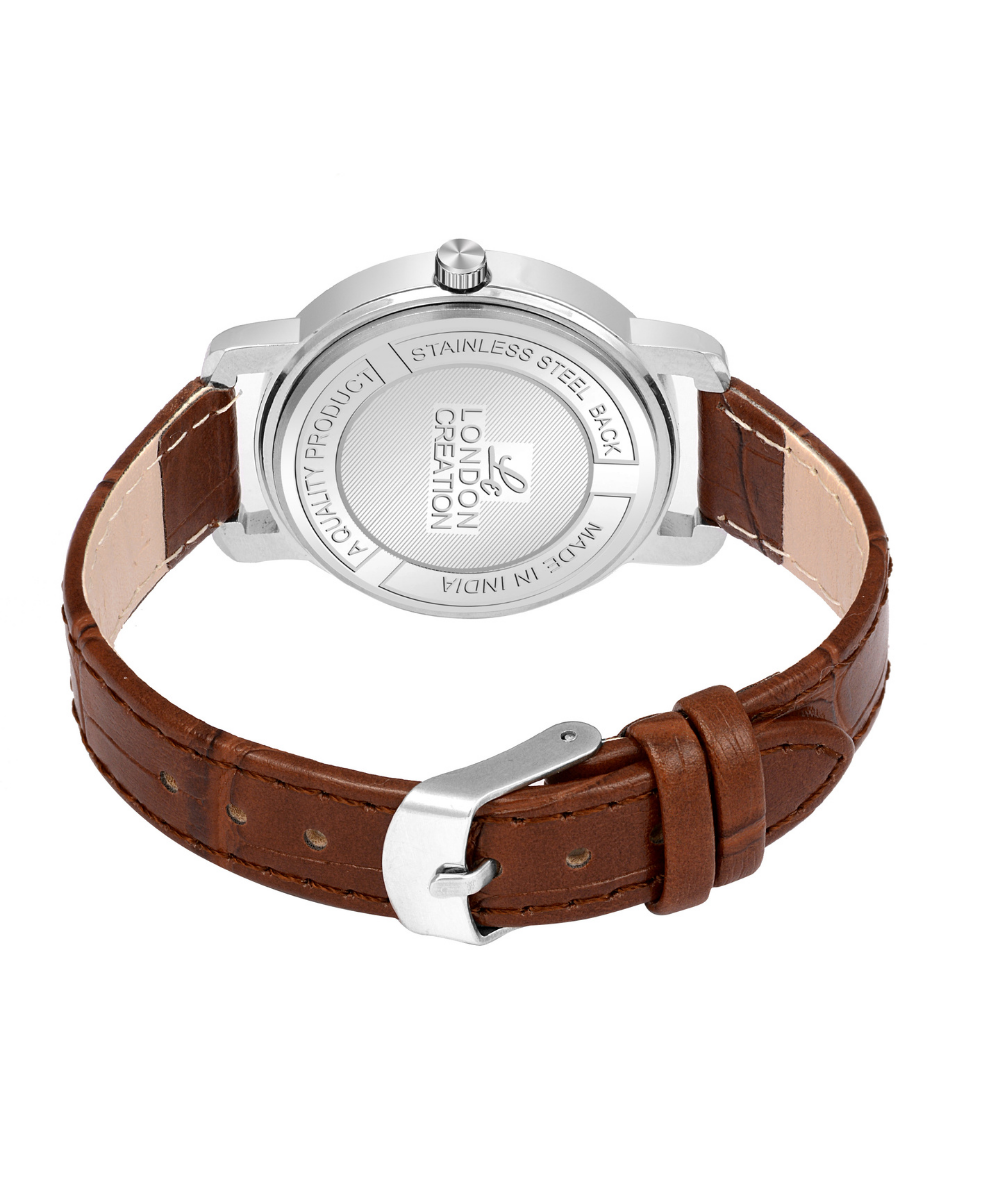 London Creation Women's Textured Silver Dial Classic | Leather Strap Watch
