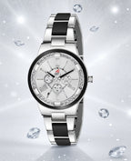 London Creation Women's Monochrome Luxe | White Dial & Black Inlay Bracelet
