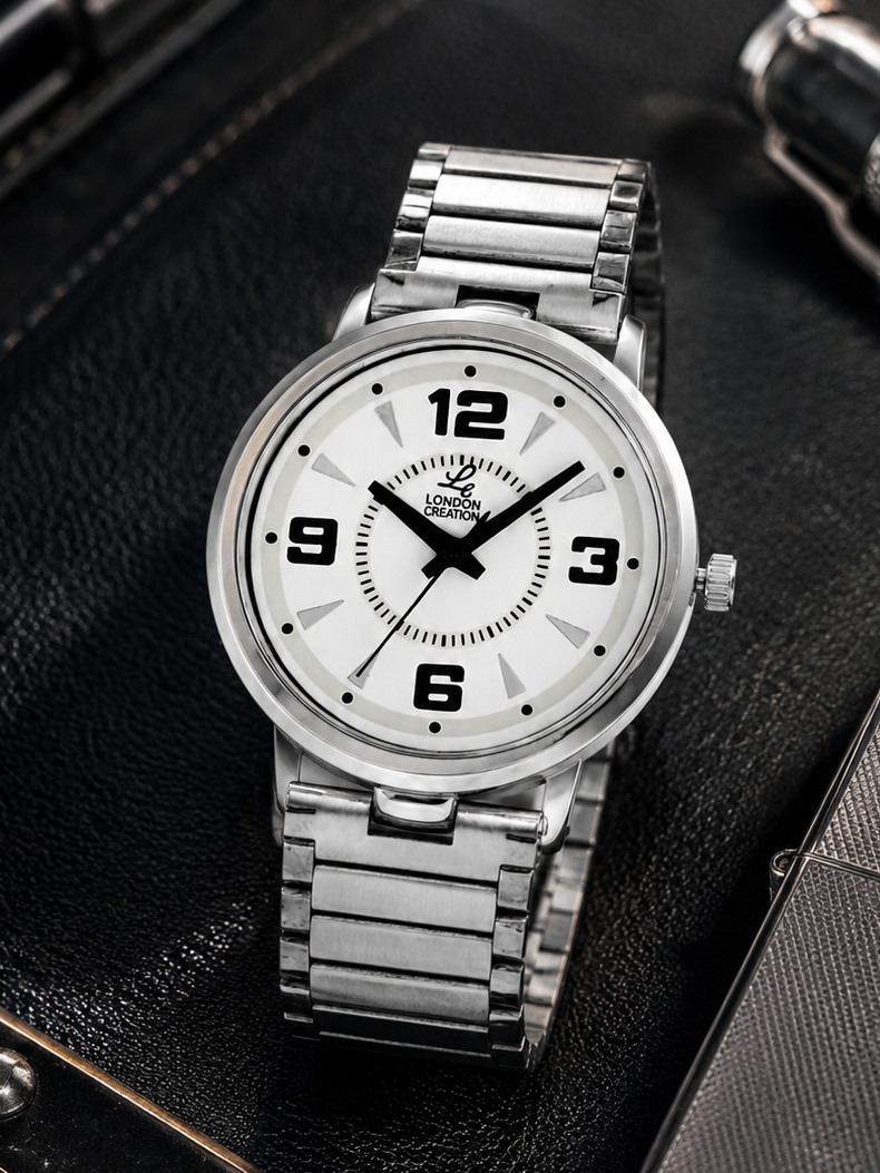 London Creation Men's Modern Textured Dial | White