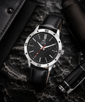 London Creation Men's Textured Black Dial | Leather Strap Watch