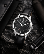 London Creation Men's Textured Black Dial | Leather Strap Watch