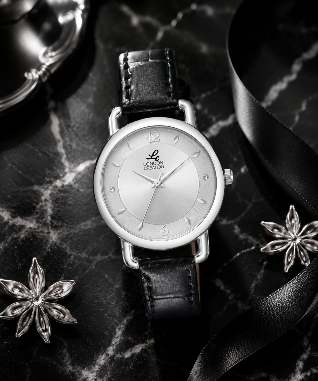 London Creation Women's Classic Aura | Silver Dial Black Strap