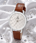 London Creation Women's Textured Silver Dial Classic | Leather Strap Watch