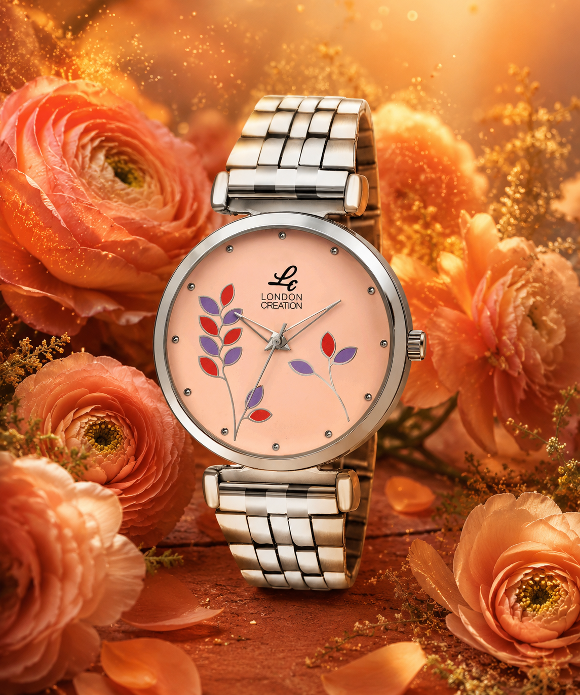 London Creation Women's Blush Bloom | Floral Peach Steel Watch