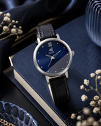London Creation Women's Navy Textured Dial | Roman Accent Leather Watch