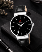 London Creation Men's Minimal Noir | Black Dial Leather Watch