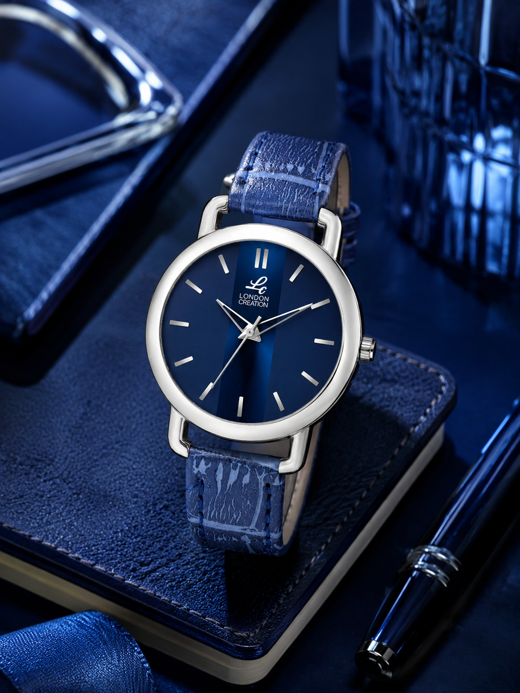 London Creation Women's Navy Dial Minimal Classic | Leather Strap Watch