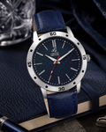 London Creation Men's Textured Blue Dial | Leather Strap Watch